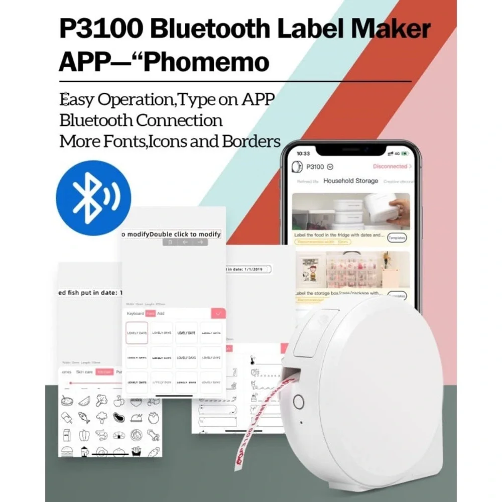 Phomemo P3100 Portable Bluetooth Printer Laminated Label Maker Machine with Tape